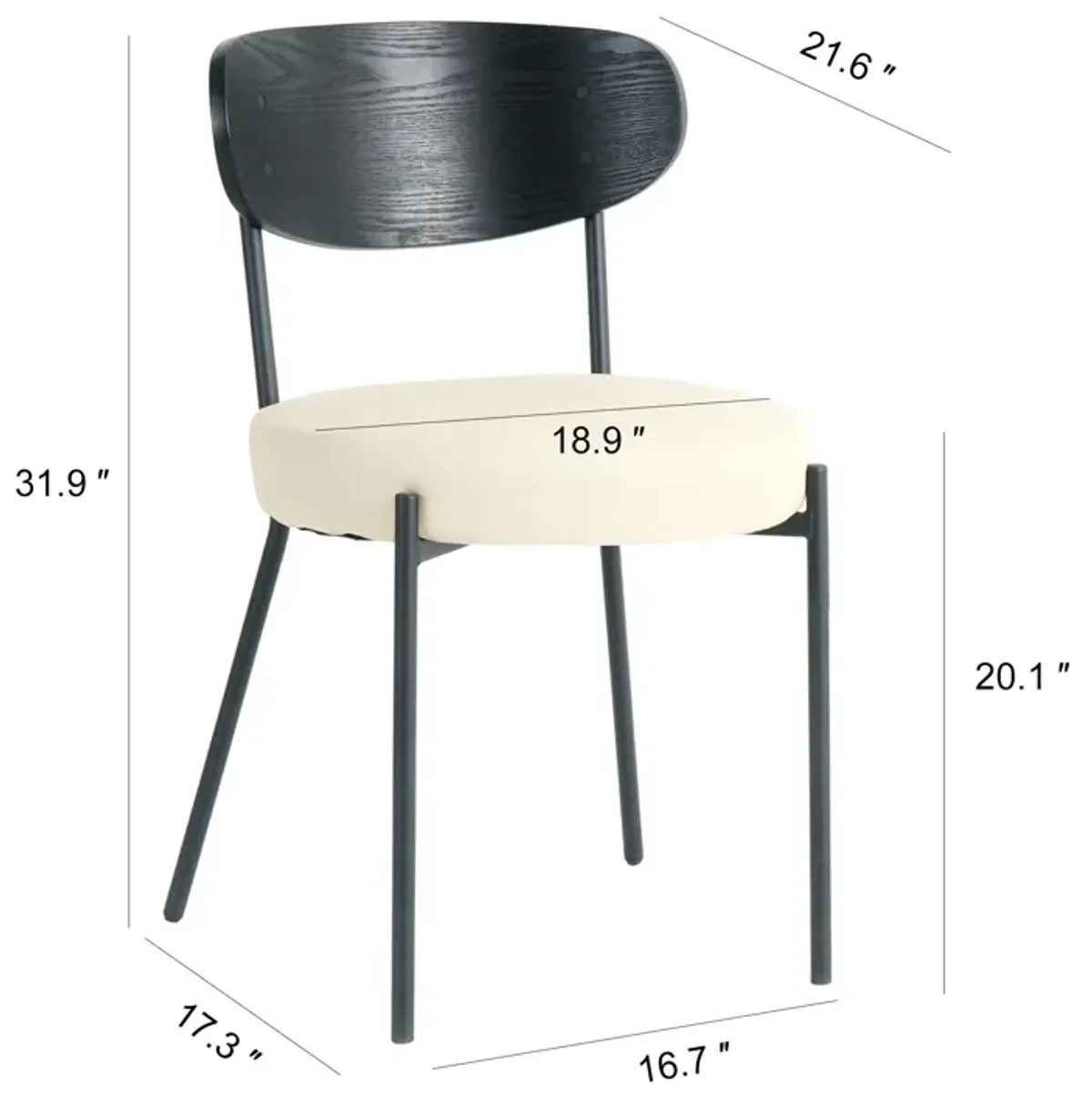 Modern Gray Simple PU Dining Chair Upholstered Chair Family Bedroom Stool Back Dressing, Black Round Table Set, Bentwood Covered With Ash Veneer Chair Back, Chair Metal Legs