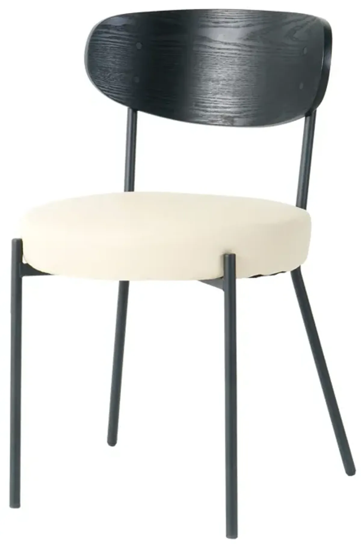 Modern Gray Simple PU Dining Chair Upholstered Chair Family Bedroom Stool Back Dressing, Black Round Table Set, Bentwood Covered With Ash Veneer Chair Back, Chair Metal Legs