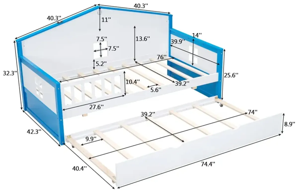 Wooden Daybed With Trundle And Sensor Light