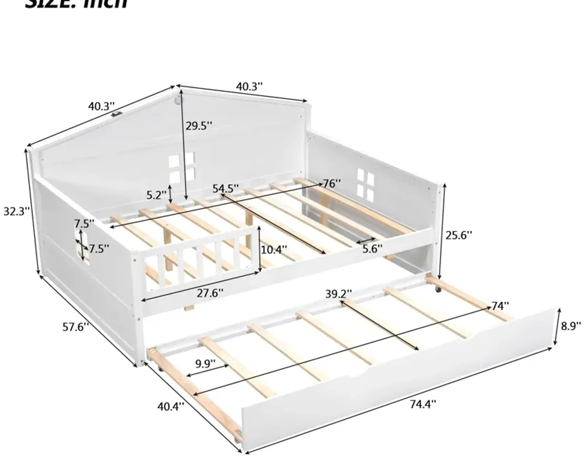 Wooden Daybed With Trundle And Sensor Light