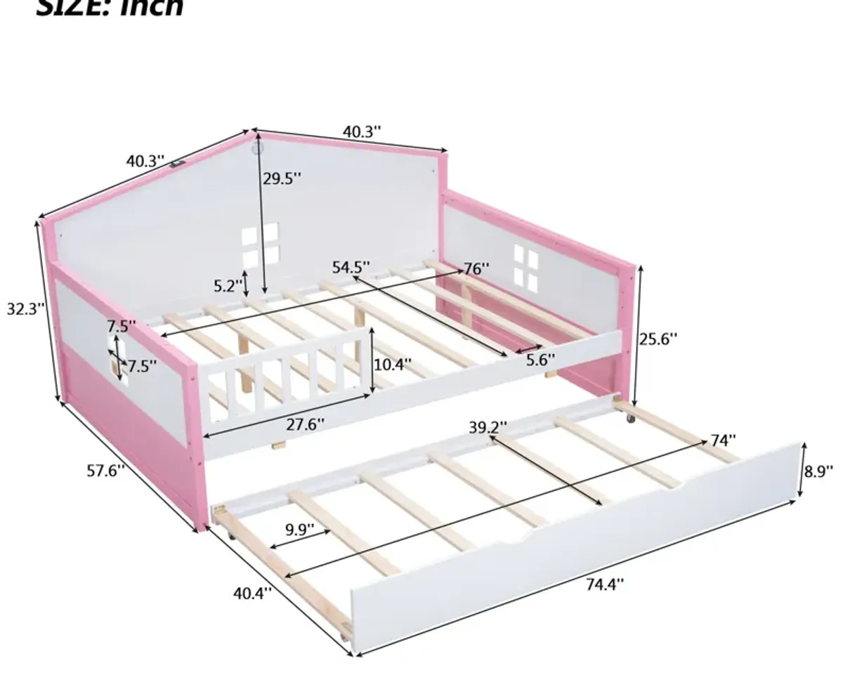 Wooden Daybed With Trundle And Sensor Light