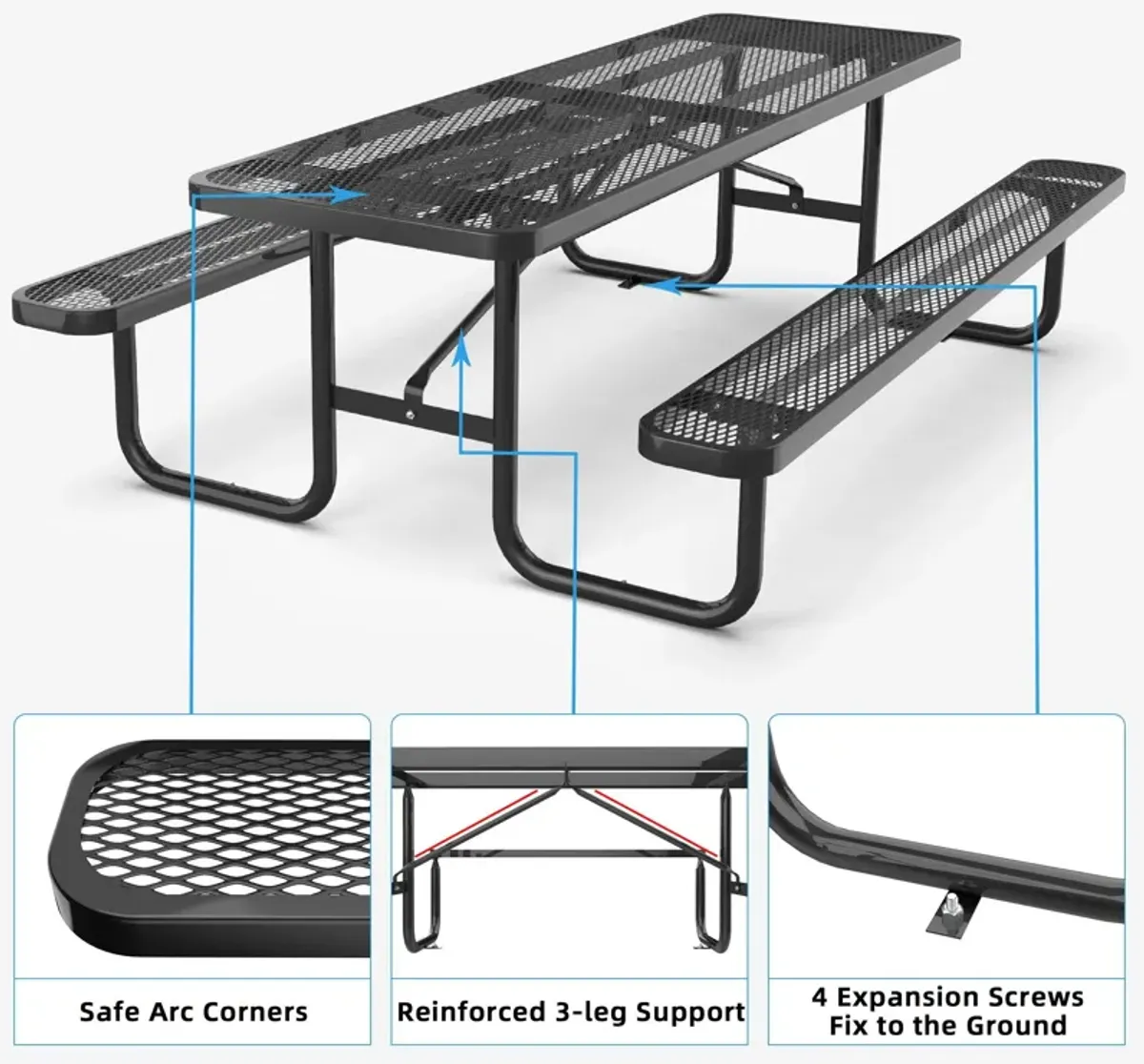 Expanded Metal Rectangular Picnic Table