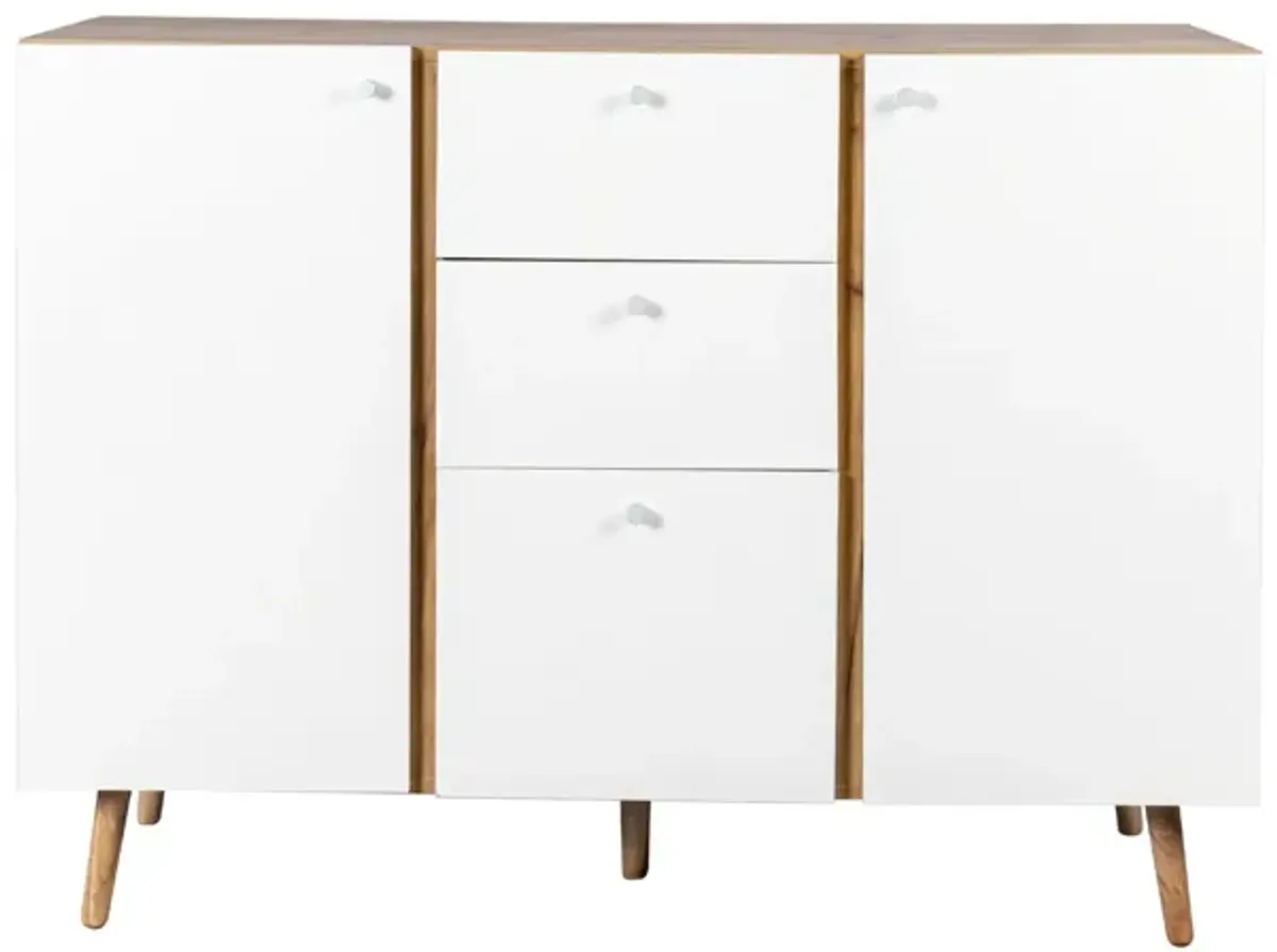 Sideboard Buffet Cabinet With 3 Drawers & 2 Doors, Buffet Cabinet With Adjustable Shelves For For Living Room Dining Room Hallway, Kitchen - White