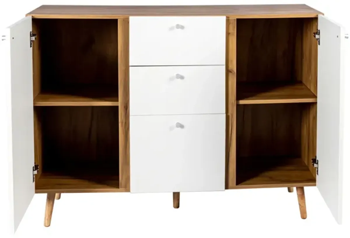 Sideboard Buffet Cabinet With 3 Drawers & 2 Doors, Buffet Cabinet With Adjustable Shelves For For Living Room Dining Room Hallway, Kitchen - White