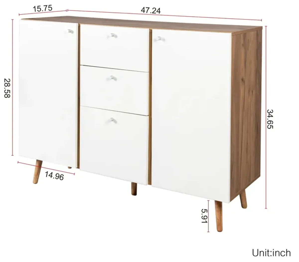 Sideboard Buffet Cabinet With 3 Drawers & 2 Doors, Buffet Cabinet With Adjustable Shelves For For Living Room Dining Room Hallway, Kitchen - White