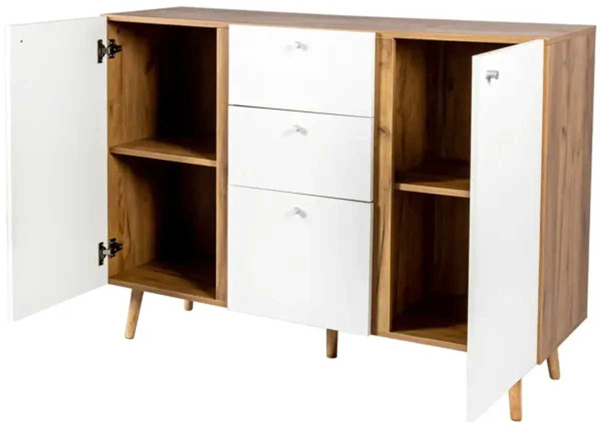 Sideboard Buffet Cabinet With 3 Drawers & 2 Doors, Buffet Cabinet With Adjustable Shelves For For Living Room Dining Room Hallway, Kitchen - White