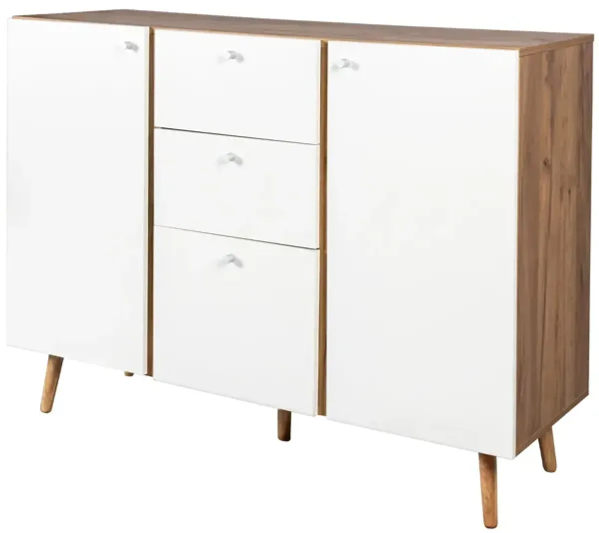 Sideboard Buffet Cabinet With 3 Drawers & 2 Doors, Buffet Cabinet With Adjustable Shelves For For Living Room Dining Room Hallway, Kitchen - White