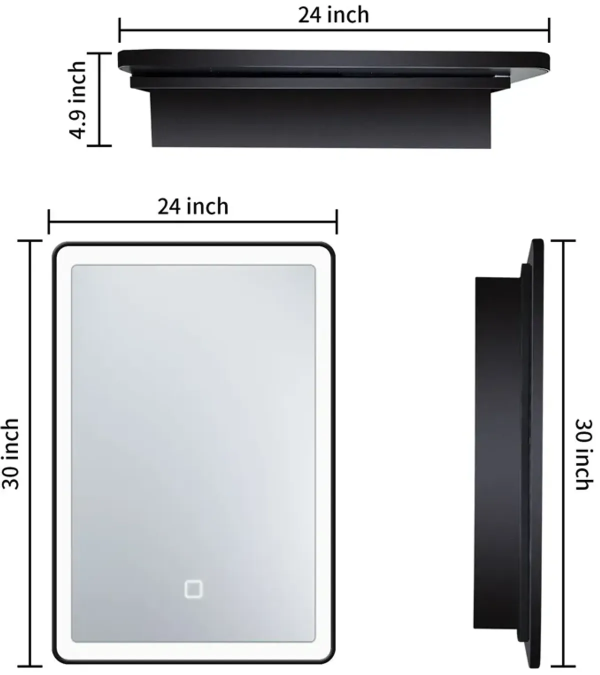 24X30" Led Black Framed Wall Mount Medicine Cabinet With Mirror Anti - Fog Function 3 Colors With Light - Black