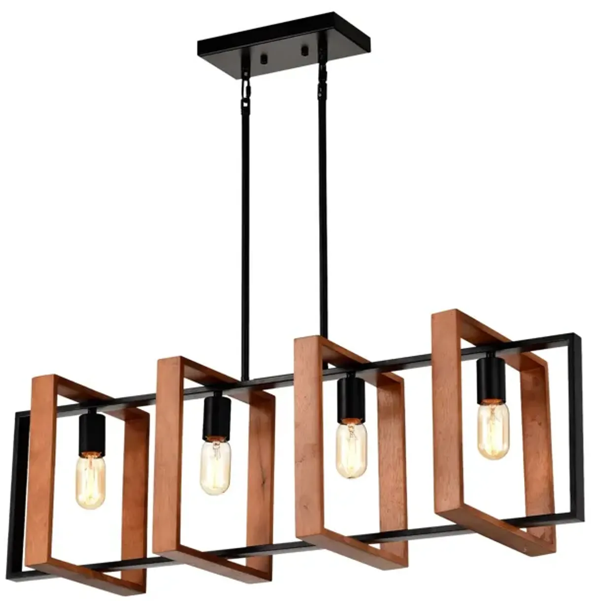 4 Light Kitchen Island Lights Pendant Light Farmhouse Dining Room Light Fixture, Rectangular Chandelier, 36" Hanging Lighting For Living Room, Conference Room, Home Office - Matte Black