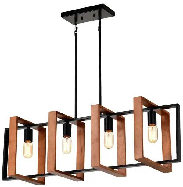 4 Light Kitchen Island Lights Pendant Light Farmhouse Dining Room Light Fixture, Rectangular Chandelier, 36" Hanging Lighting For Living Room, Conference Room, Home Office - Matte Black