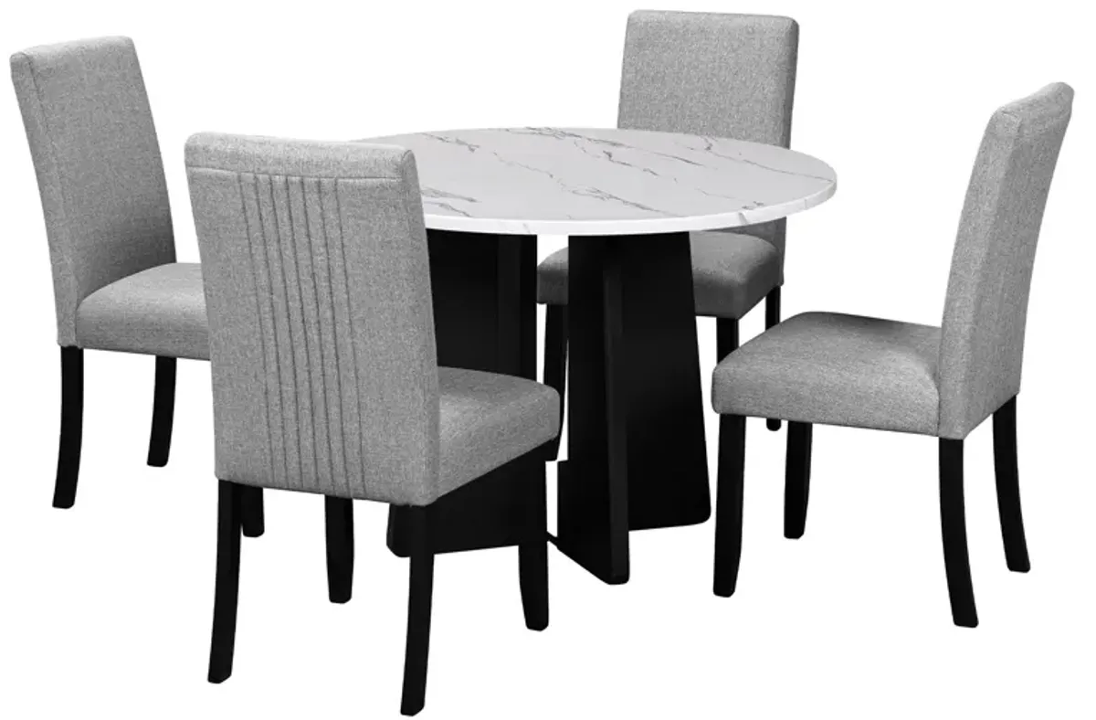 5 Piece Round Dining Table Set, Modern Dining Table And 4 Upholstered Chairs For Dining Room, Kitchen Room, Living Room - White / Gray