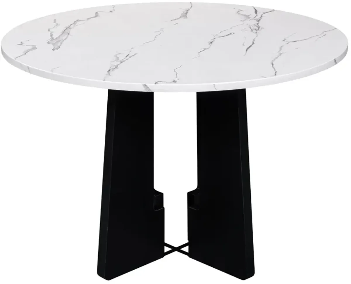 5 Piece Round Dining Table Set, Modern Dining Table And 4 Upholstered Chairs For Dining Room, Kitchen Room, Living Room - White / Gray