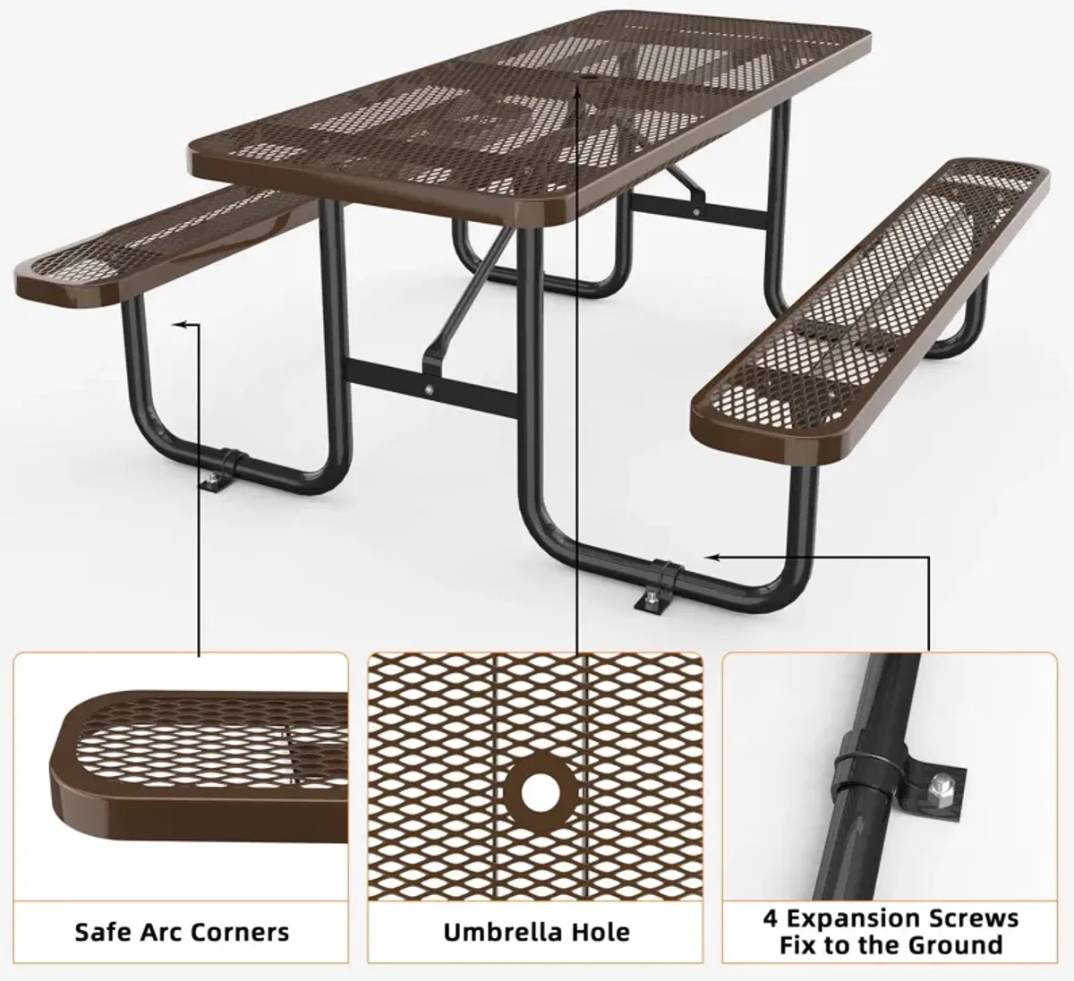 Expanded Rectangular Picnic Metal Table