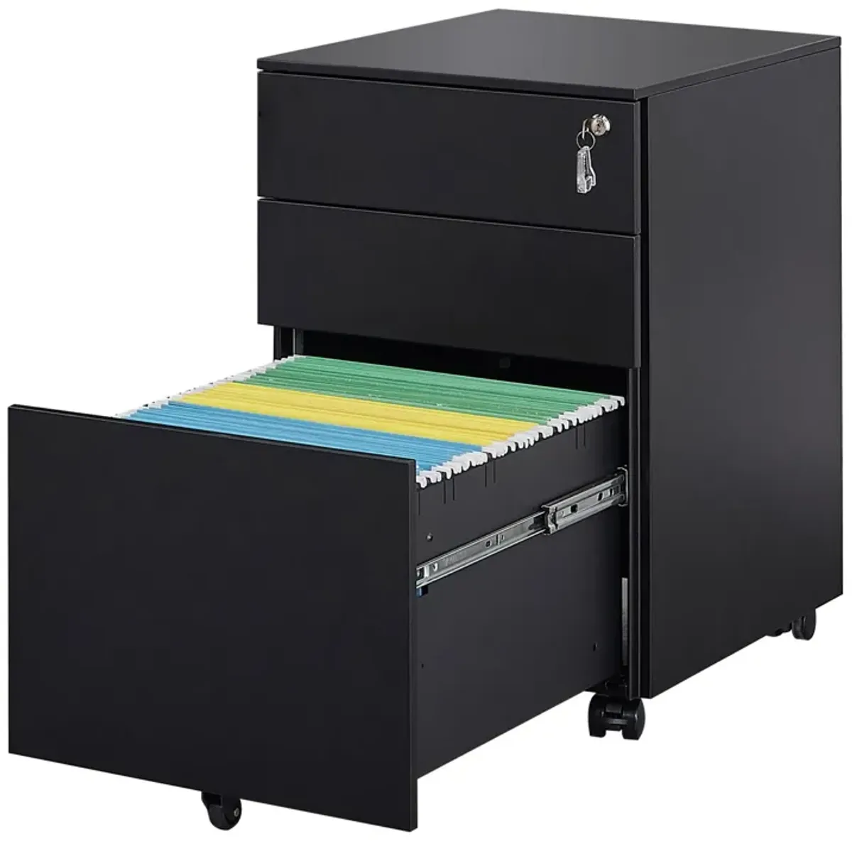 3 Drawer Mobile File Cabinet With Lock Steel File Cabinet For Legal / Letter / A4 / F4 Size, Home / Office Design