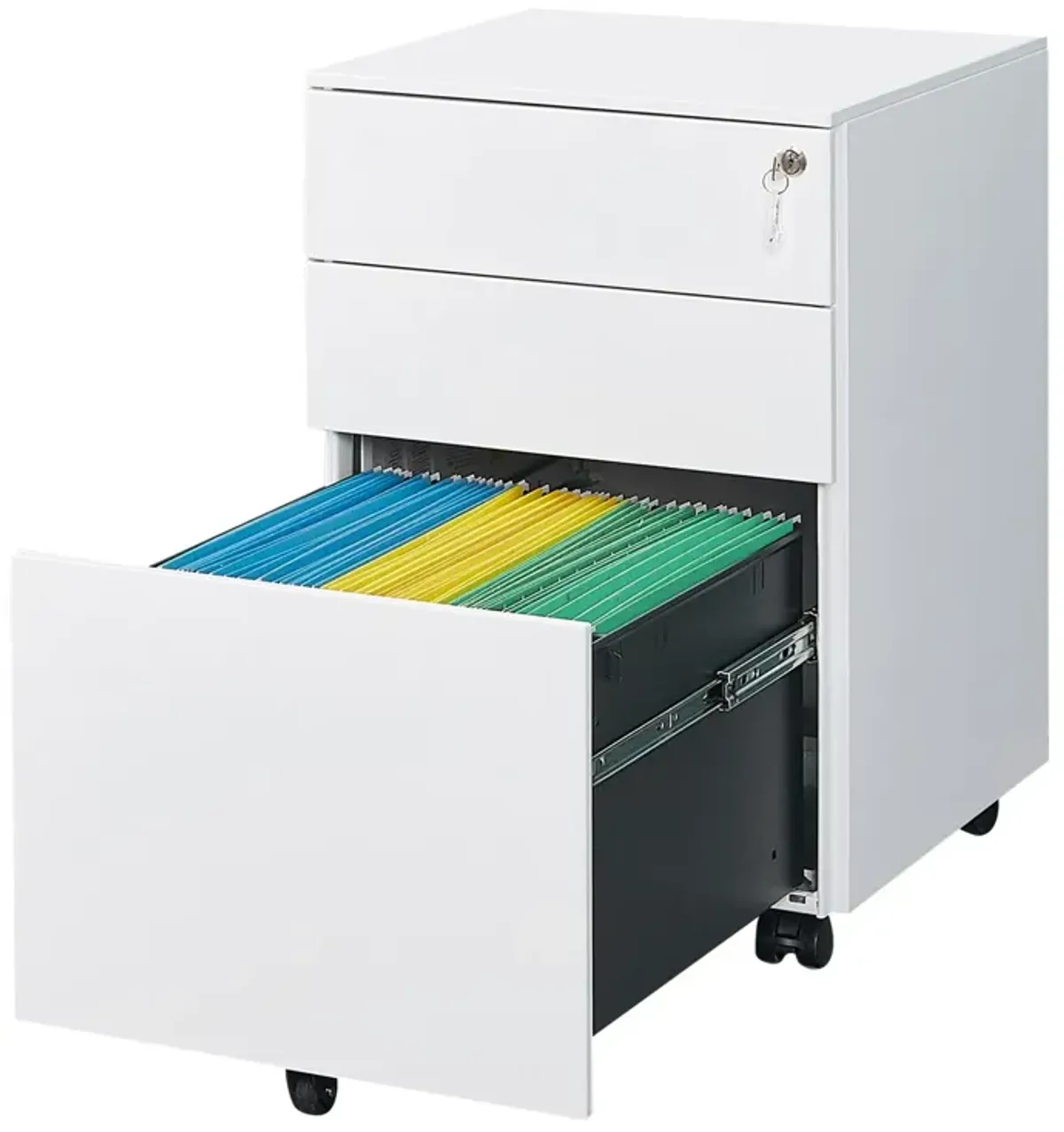 3 Drawer Mobile File Cabinet With Lock Steel File Cabinet For Legal / Letter / A4 / F4 Size, Home / Office Design