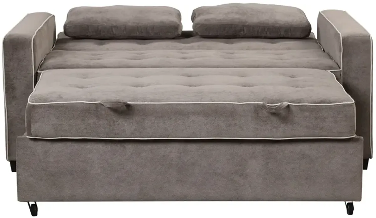 Upholstered Sleeper Bed, Pull Out Sofa Bed Couch Attached Two Throw Pillows, Dual USB Charging Port And Adjustable Backrest