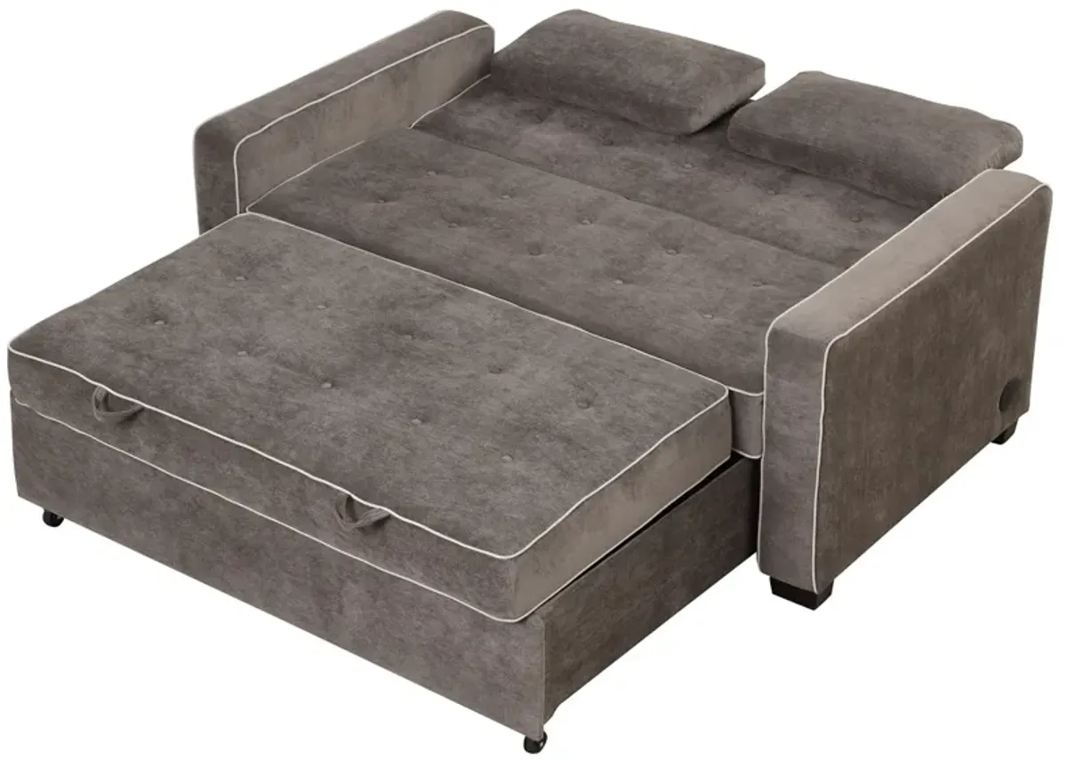 Upholstered Sleeper Bed, Pull Out Sofa Bed Couch Attached Two Throw Pillows, Dual USB Charging Port And Adjustable Backrest