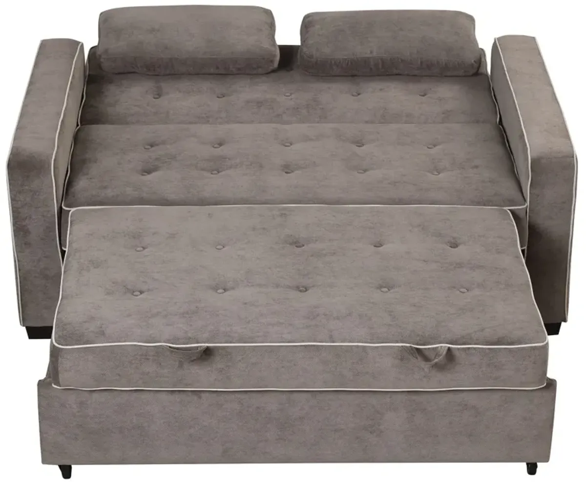 Upholstered Sleeper Bed, Pull Out Sofa Bed Couch Attached Two Throw Pillows, Dual USB Charging Port And Adjustable Backrest