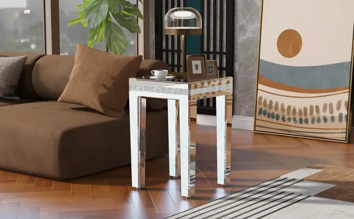 Fashionable Modern Glass MirroredTable With Crystal Design And Adjustable Height Legs