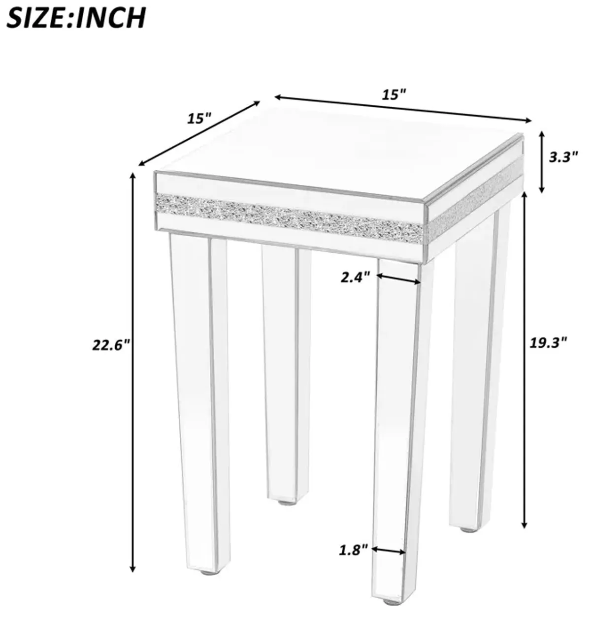 Fashionable Modern Glass MirroredTable With Crystal Design And Adjustable Height Legs