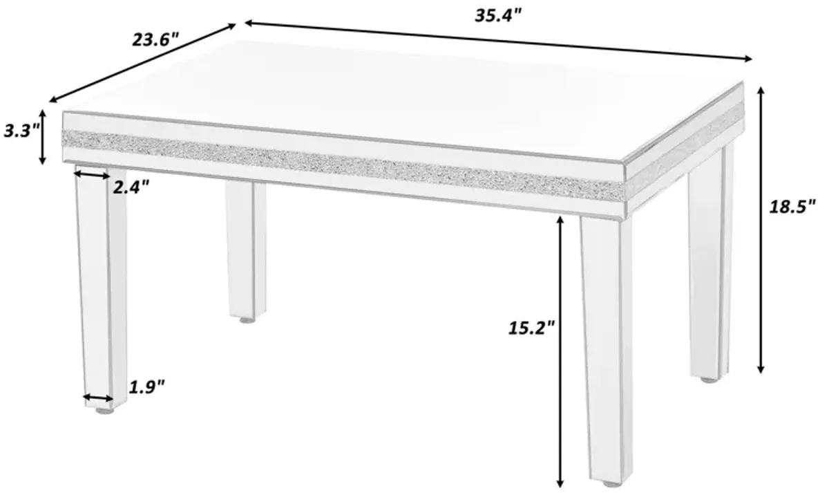 Fashionable Modern Glass MirroredTable With Crystal Design And Adjustable Height Legs