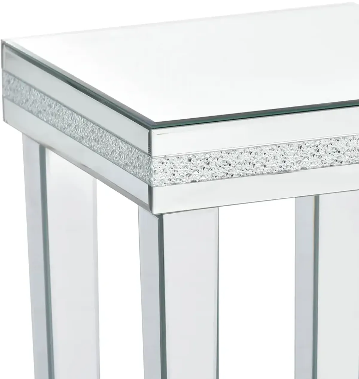 Fashionable Modern Glass MirroredTable With Crystal Design And Adjustable Height Legs