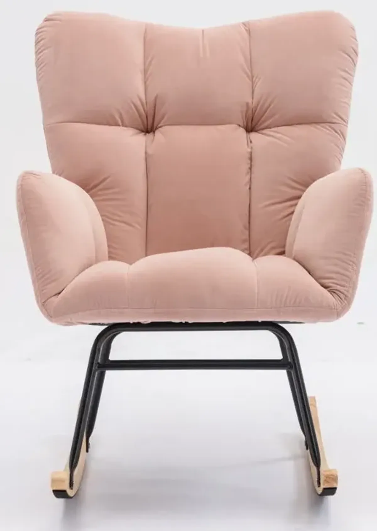 Mid-Century Modern Teddy Fabric Tufted Upholstered Rocking Chair Padded Seat For Living Room Bedroom