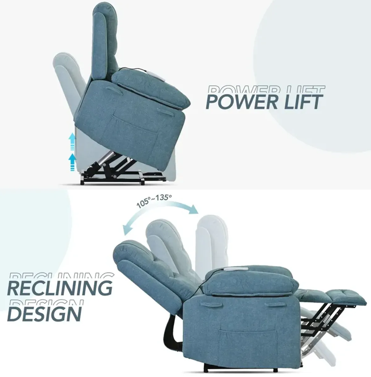 Massage Recliner, Power Lift Chair With Adjustable Massage And Heating Function, Recliner Chair With Infinite Position And Side Pocket For Living Room