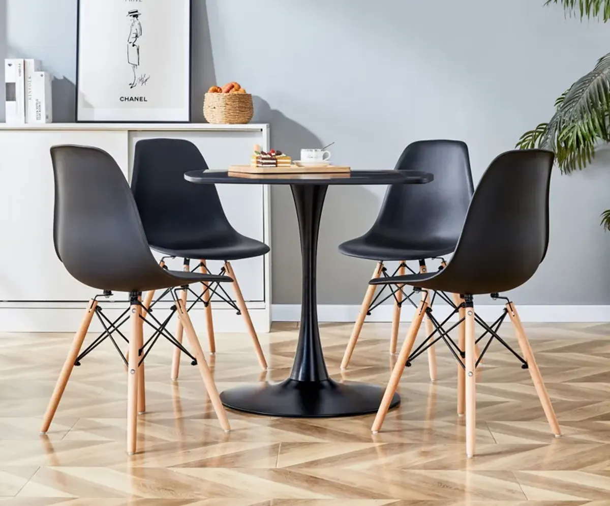 5 Pieces Dining Set Table Metal Leg Dining Table For 4 - 6 People With MDF Table Top, Pedestal Dining Table, End Table Leisure Coffee Table - Black