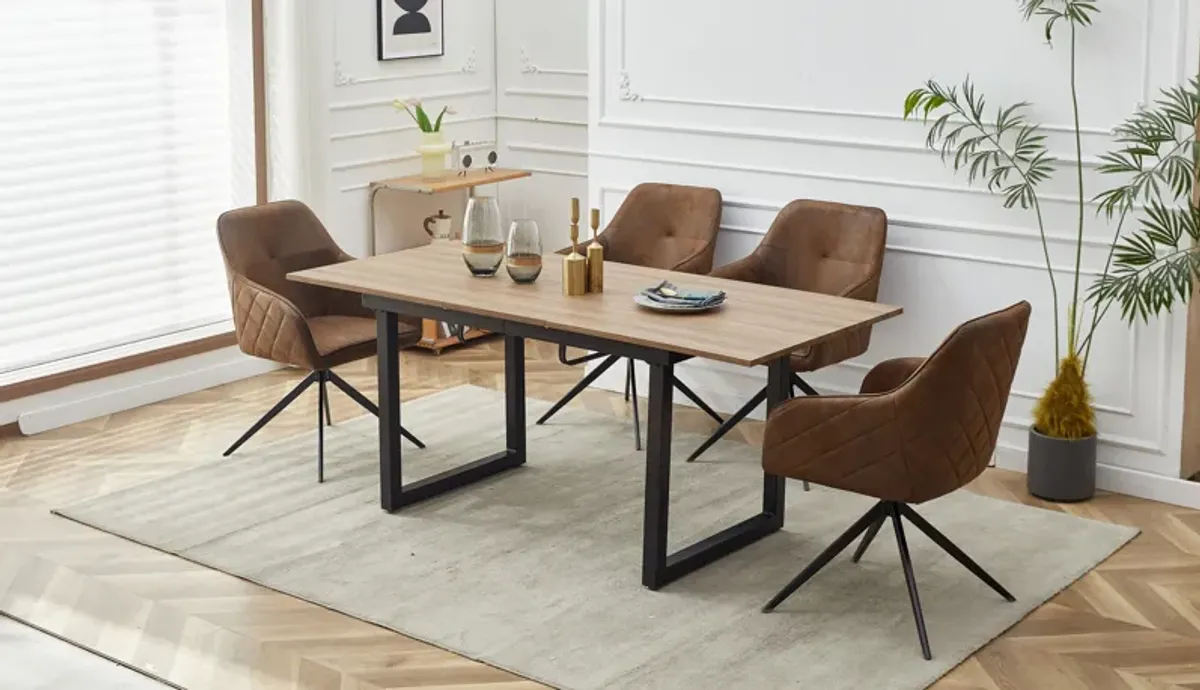 5 Pieces Dining Set, Extensible Table Metal Leg Mid-Century Dining Table For 4 - 6 People With MDF Table Top, Pedestal Dining Table, End Table Leisure Coffee Table - Matte Black