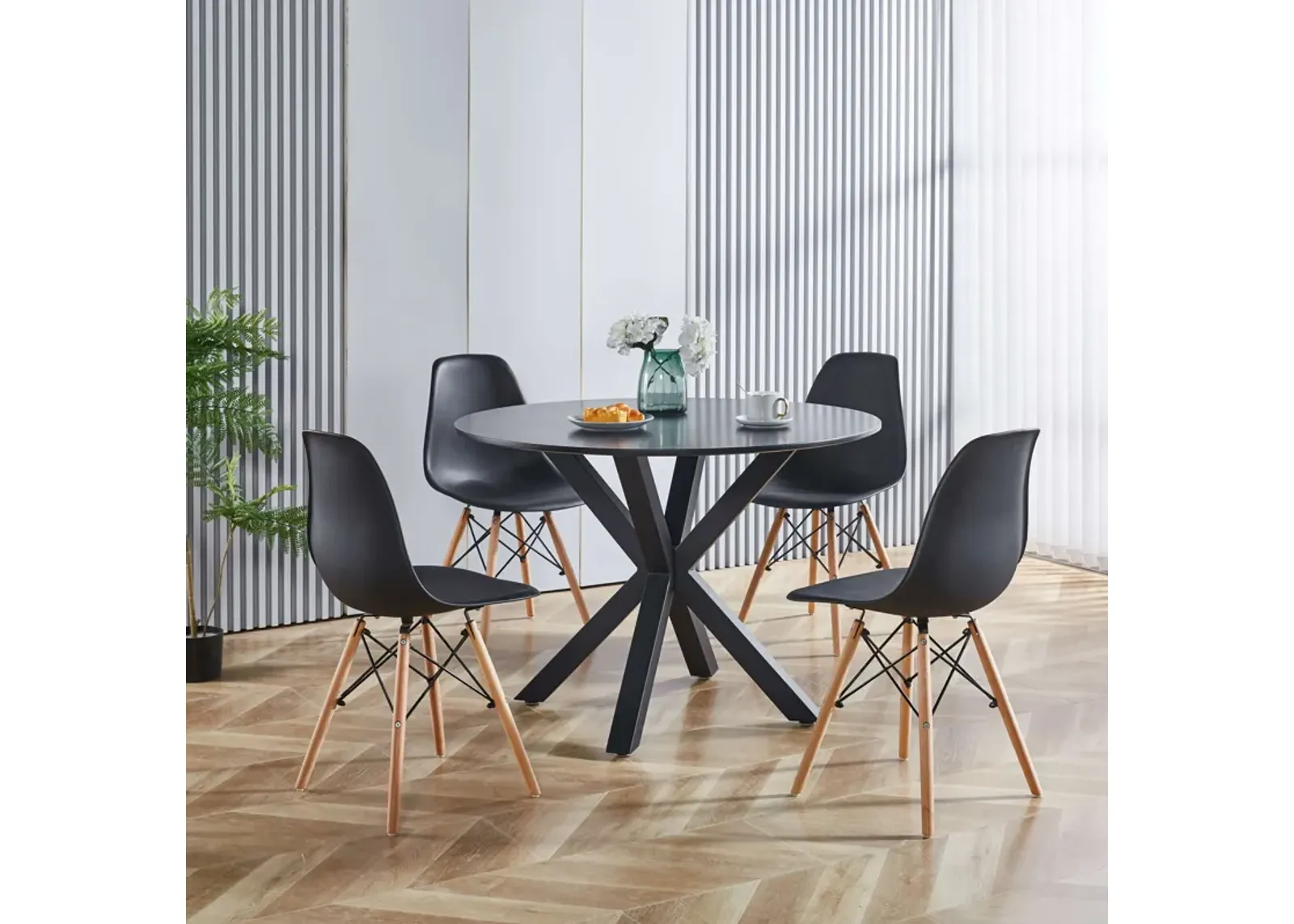 5 Pieces Dining Set, Table Metal Leg Mid-Century Dining Table For 4 - 6 People With Table Top, Pedestal Dining Table, End Table Leisure Coffee Table - Matte Black