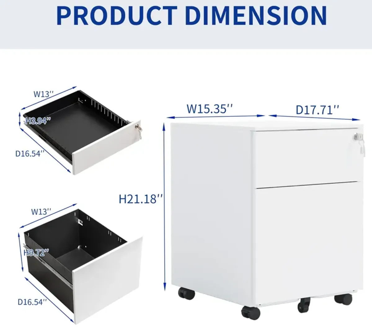 2 Drawer Mobile File Cabinet With Lock Steel File Cabinet For Legal / Letter / A4 / F4 Size / Home / Office Design