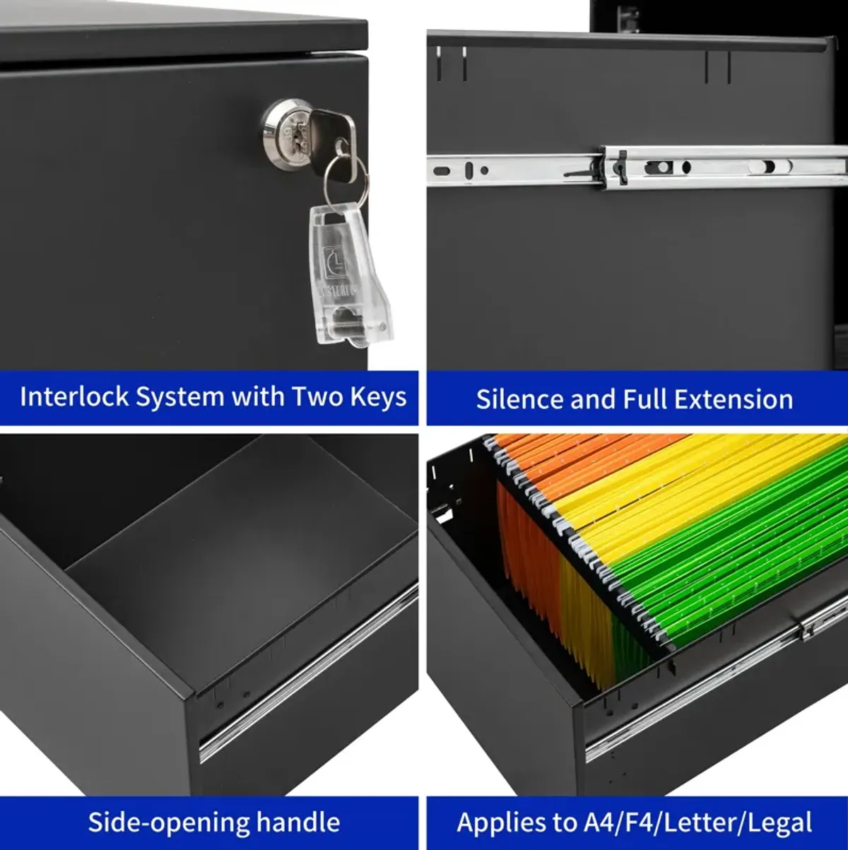 2 Drawer Mobile File Cabinet With Lock Steel File Cabinet For Legal / Letter / A4 / F4 Size / Home / Office Design