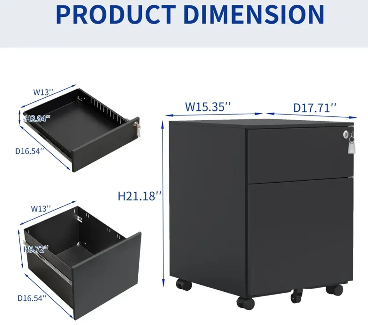 2 Drawer Mobile File Cabinet With Lock Steel File Cabinet For Legal / Letter / A4 / F4 Size / Home / Office Design