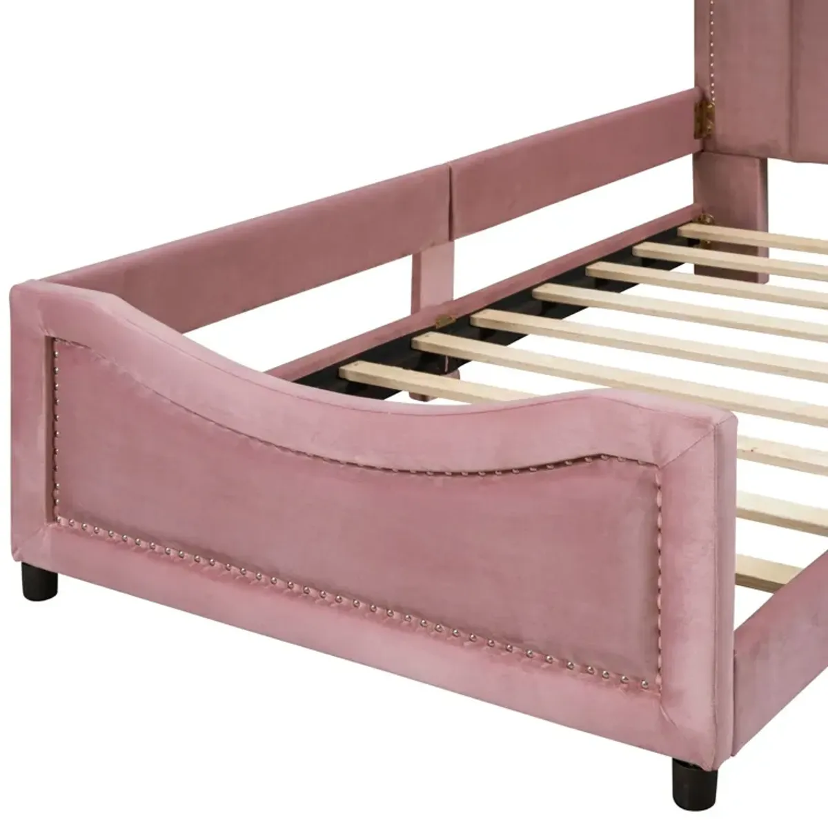 Upholstered Daybed With Classic Stripe Shaped Headboard