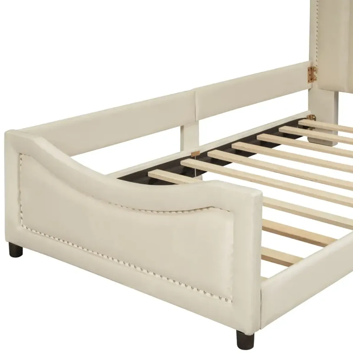 Upholstered Daybed With Classic Stripe Shaped Headboard