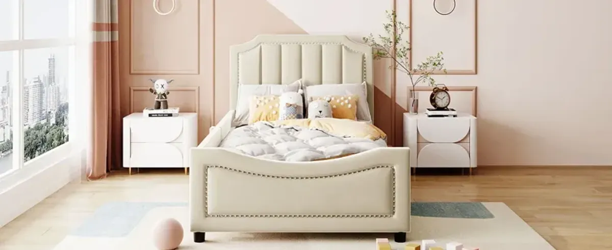 Upholstered Daybed With Classic Stripe Shaped Headboard