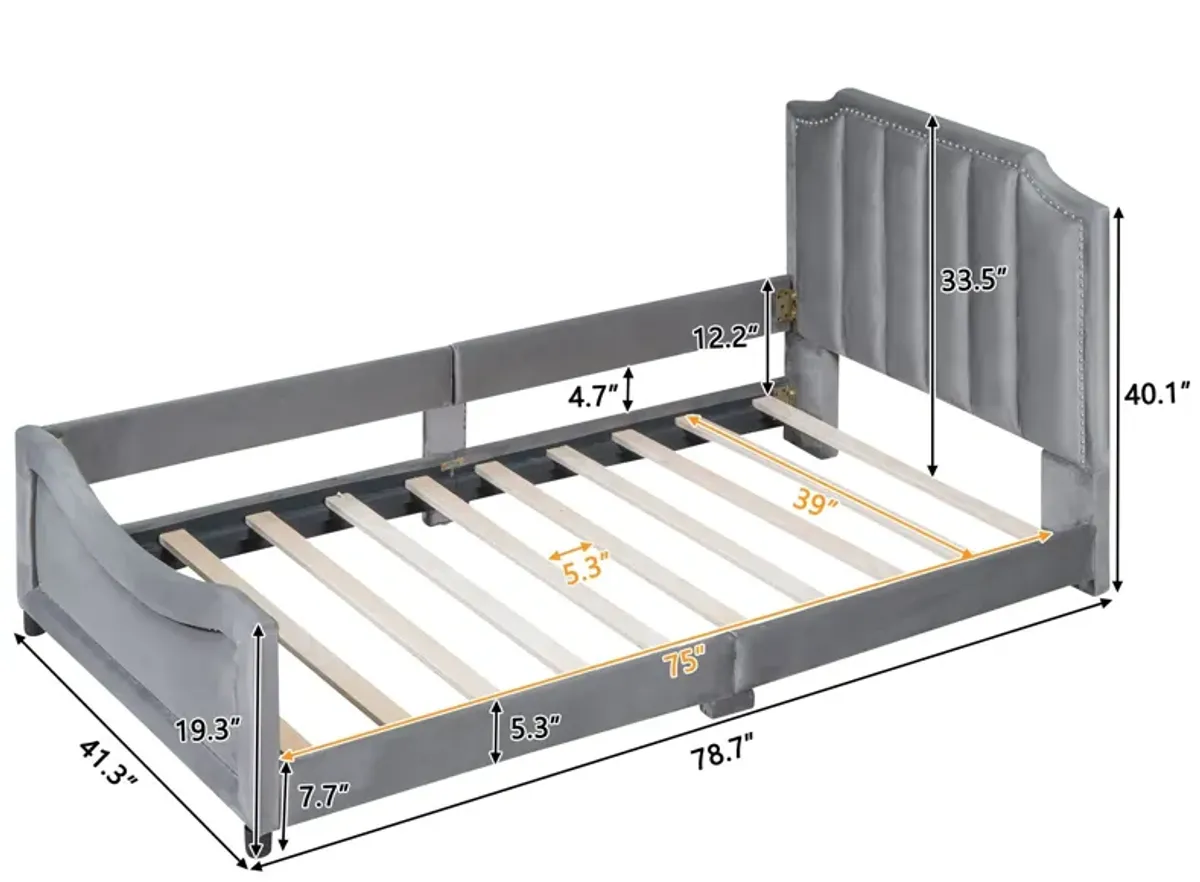 Upholstered Daybed With Classic Stripe Shaped Headboard