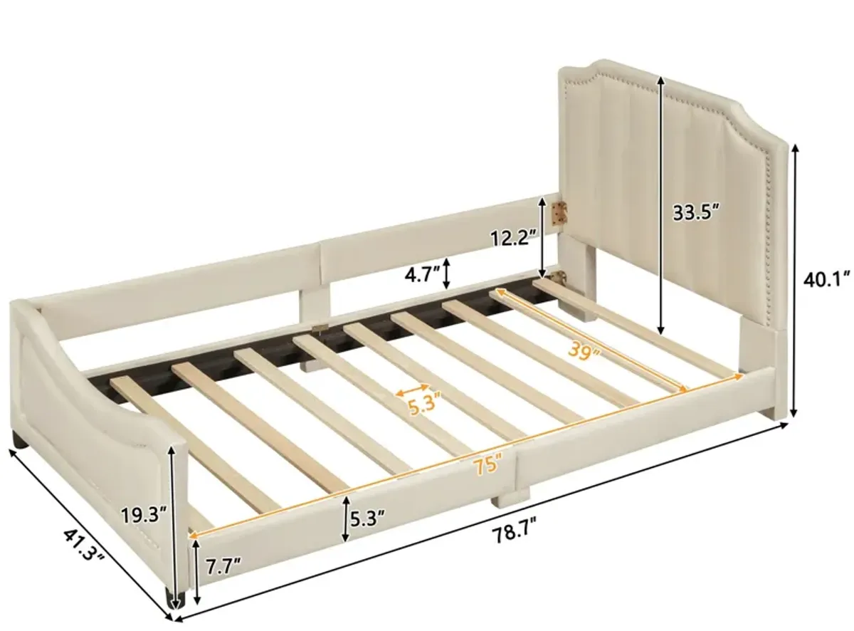 Upholstered Daybed With Classic Stripe Shaped Headboard