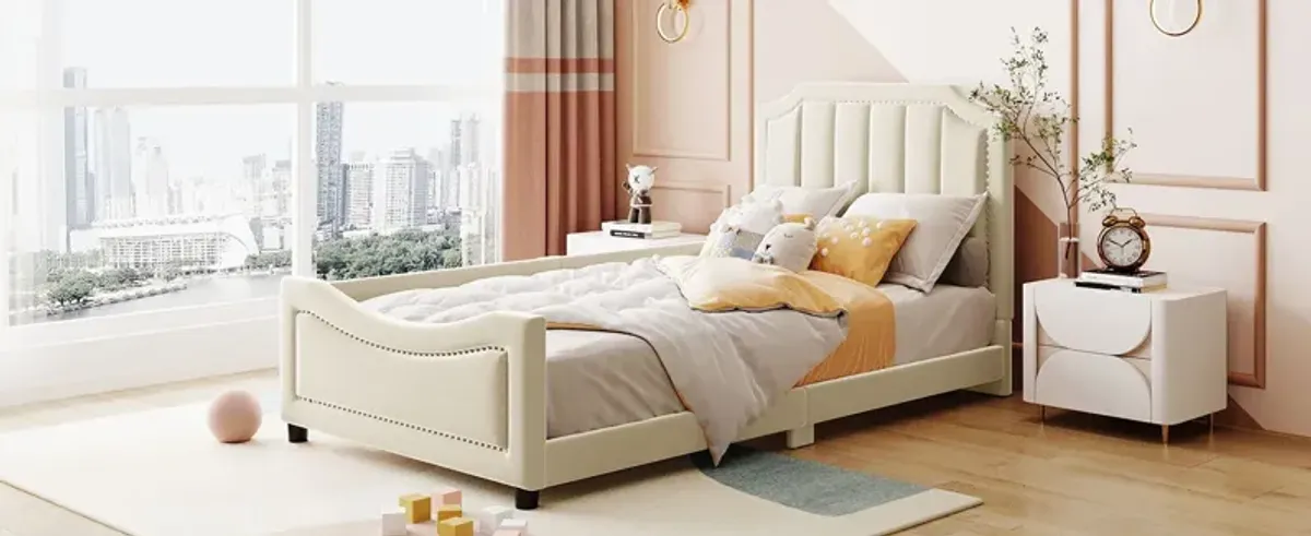 Upholstered Daybed With Classic Stripe Shaped Headboard