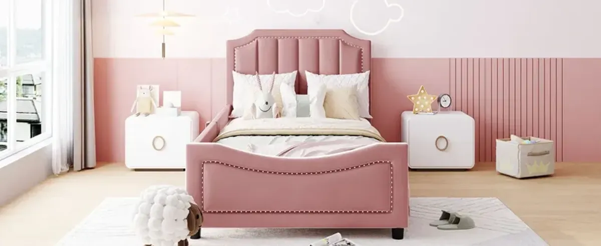 Upholstered Daybed With Classic Stripe Shaped Headboard