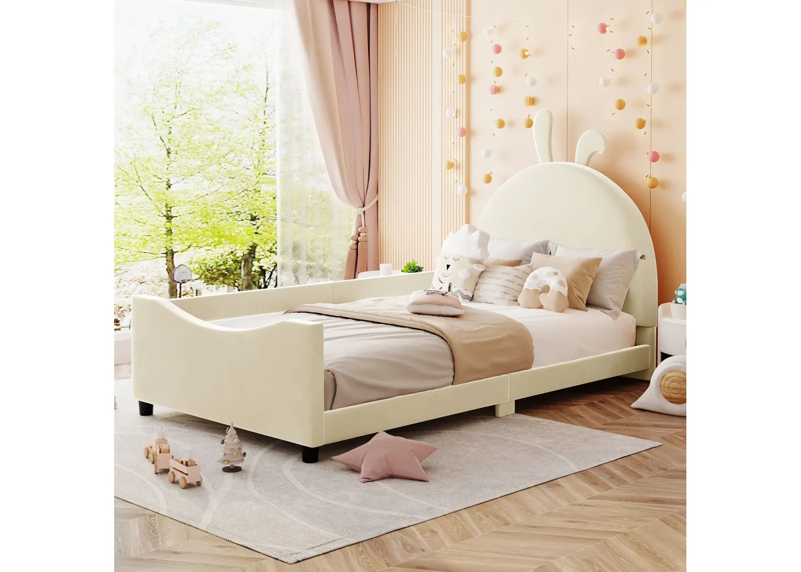 Upholstered Daybed With Rabbit Ear Shaped Headboard