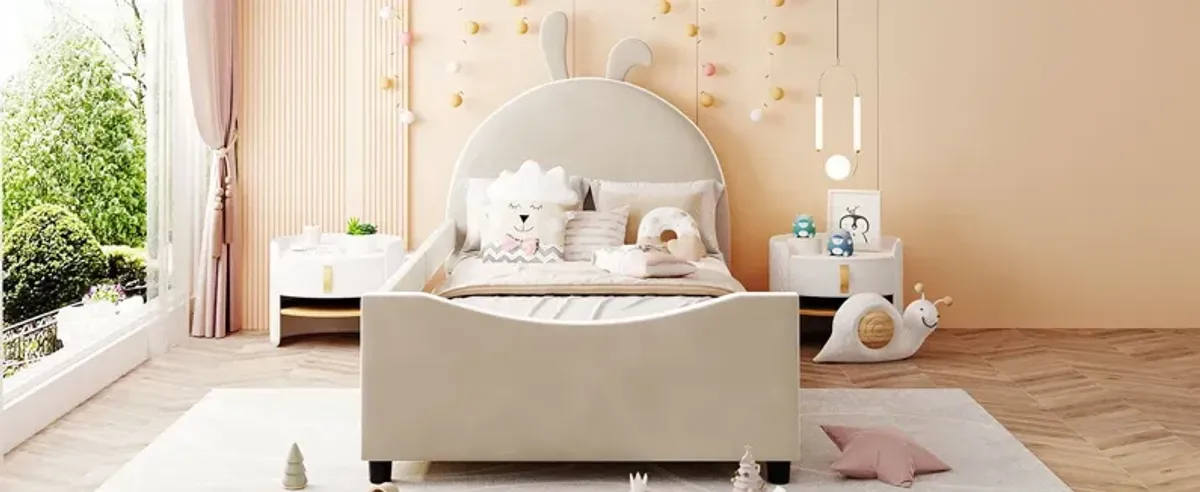 Upholstered Daybed With Rabbit Ear Shaped Headboard