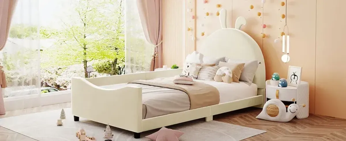 Upholstered Daybed With Rabbit Ear Shaped Headboard