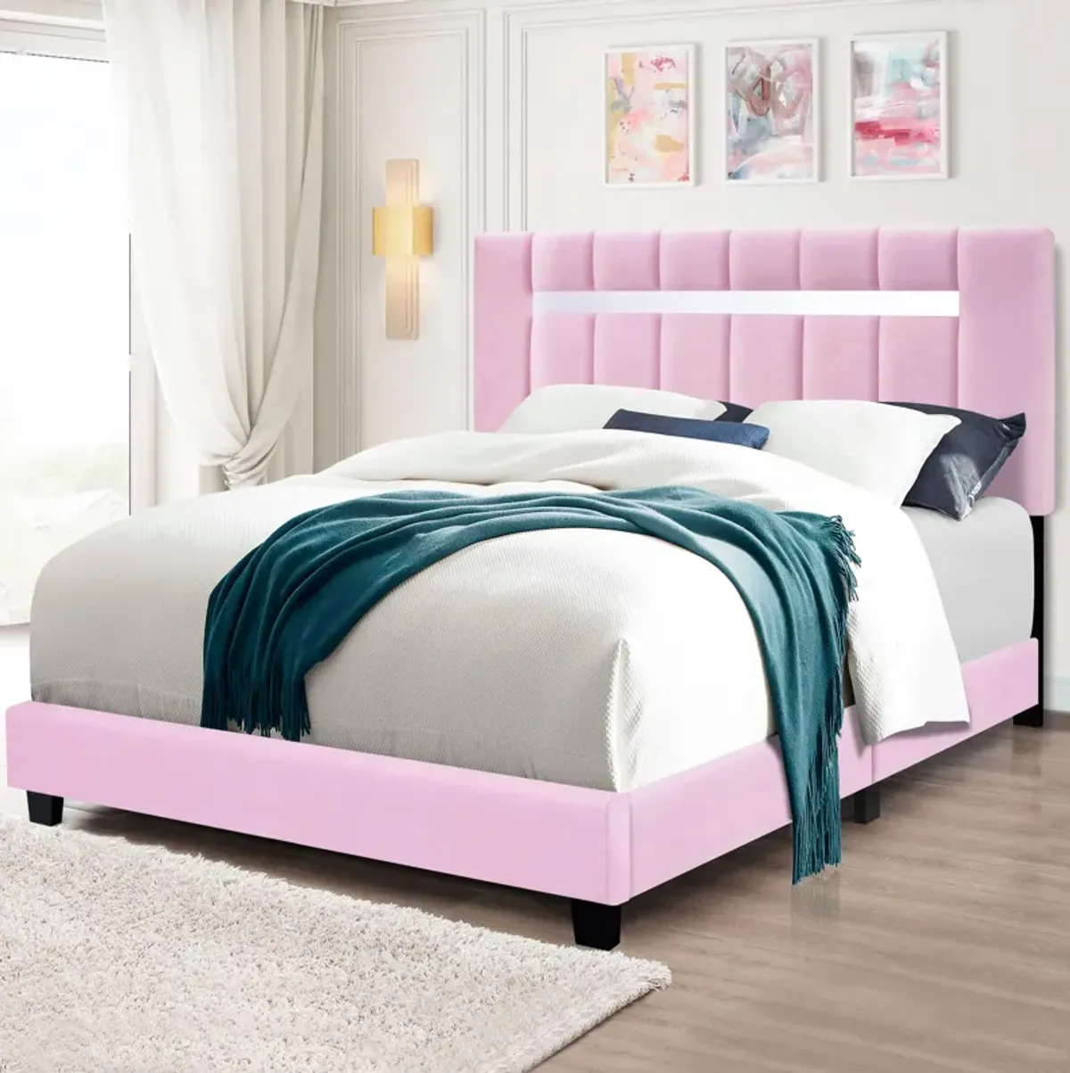 Queen Size Adjustable Upholstered Bed Frame Dark Velvet Collection Comfort And Simplicity