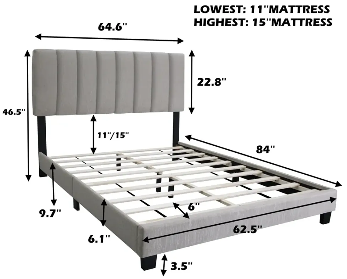 Queen Size Adjustable Headboard Upholstered Bed Frame The Combination Of Modern And Vintage Makes The Whole Visual Effect More Exquisite