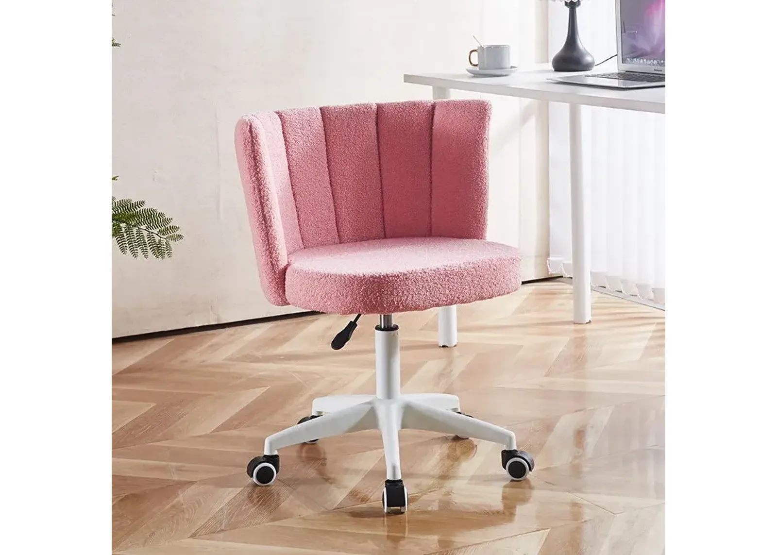 Home Office Chair, Fluffy Fuzzy Comfortable Makeup Vanity Chair, Swivel Desk Chair Height Adjustable Dressing Chair For Bedroom