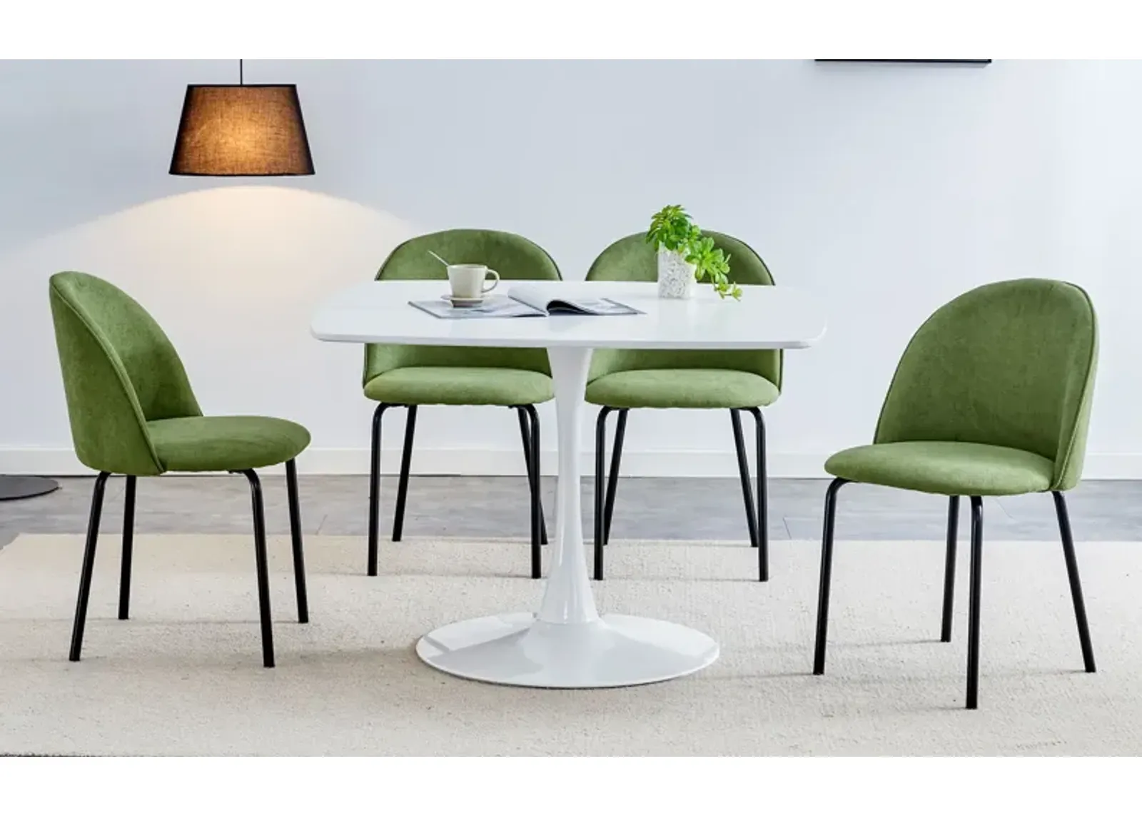 5 Pieces Dining Set, Table Metal Leg Mid-Century Dining Table For 4 - 6 People With MDF Table Top, Pedestal Dining Table, End Table Leisure Coffee Table - Army Green