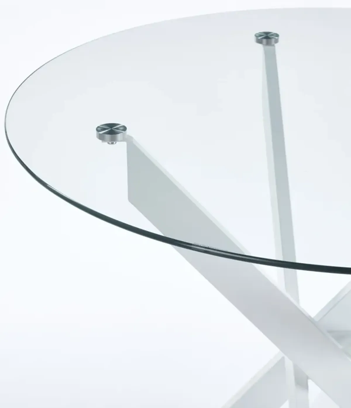 Dining Table With Cross Metal Leg And Tempered Glass, Modern Space Saving Kitchen Table For Living Room