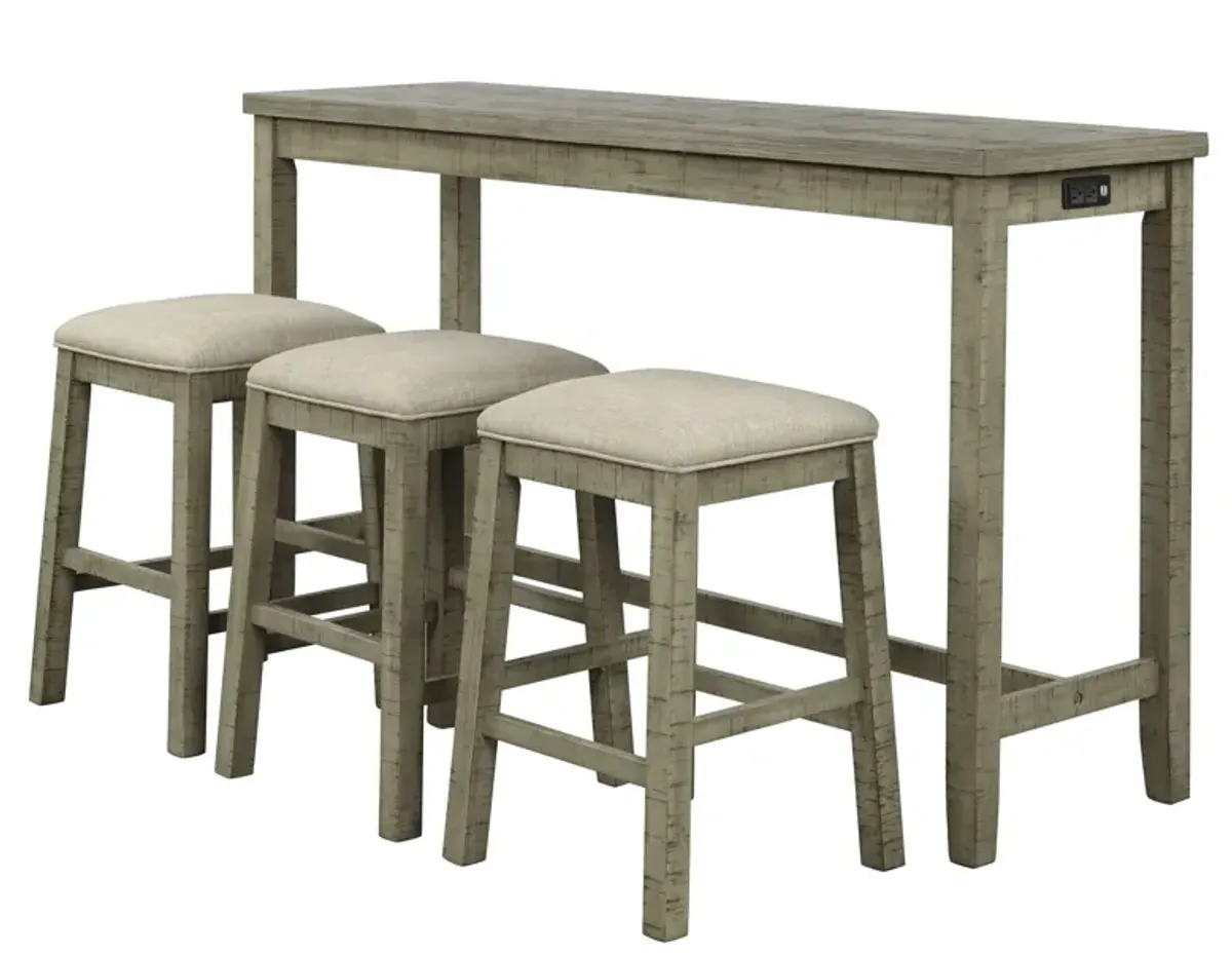 Topmax - 4 Pieces Counter Height Table With Fabric Padded Stools, Rustic Bar Dining Set With Socket